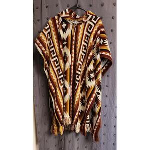 KENAY Hooded Poncho Unisex Burgundy Mustard Yellow Burnt Orange Southwest Boho